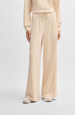 Wide-leg tracksuit bottoms with pleat details, Light Beige