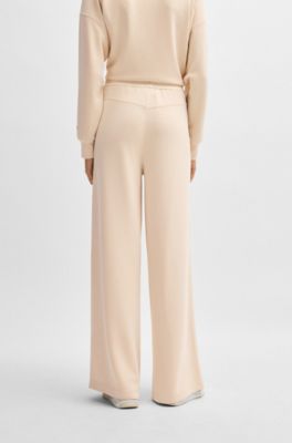 Wide-leg tracksuit bottoms with pleat details, Light Beige