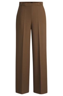 Wide-leg trousers with button waistband, Brown