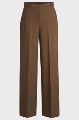 Wide-leg trousers with button waistband, Brown