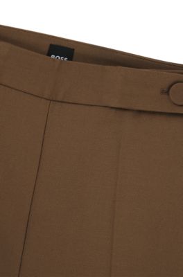 Wide-leg trousers with button waistband, Brown