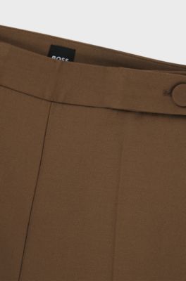 Wide-leg trousers with button waistband, Brown