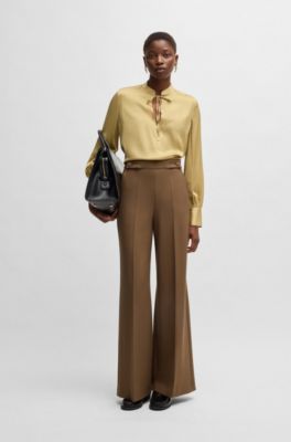 Wide-leg trousers with button waistband, Brown