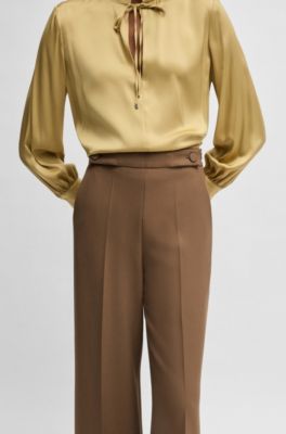 Wide-leg trousers with button waistband, Brown