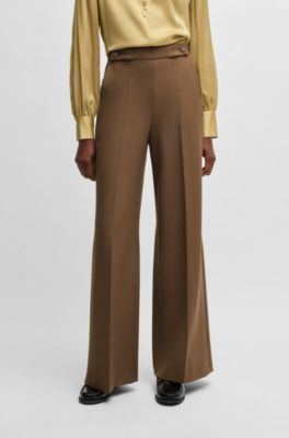 Wide-leg trousers with button waistband, Brown