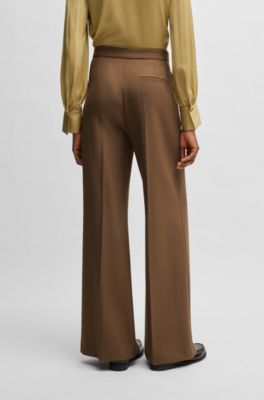 Wide-leg trousers with button waistband, Brown