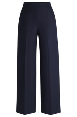 Wide-leg trousers with button waistband, Dark Blue