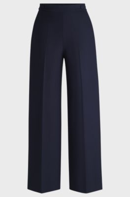 Wide-leg trousers with button waistband, Dark Blue