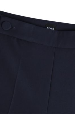 Wide-leg trousers with button waistband, Dark Blue