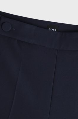 Wide-leg trousers with button waistband, Dark Blue