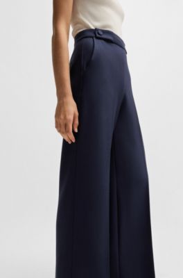 Wide-leg trousers with button waistband, Dark Blue