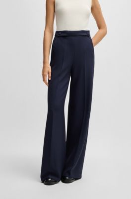 Wide-leg trousers with button waistband, Dark Blue