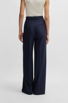 Wide-leg trousers with button waistband, Dark Blue
