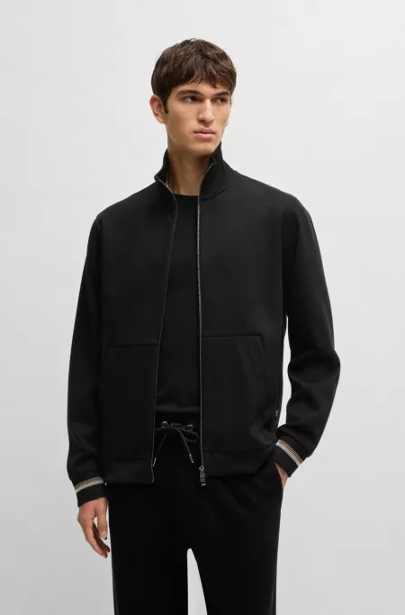 Mercerised-cotton regular-fit sweatshirt with stripe cuffs