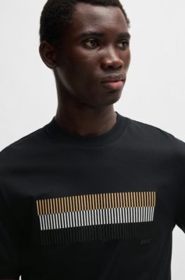 Mercerised-cotton T-shirt with brand artwork, Black