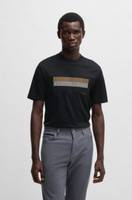 Mercerised-cotton T-shirt with brand artwork, Black
