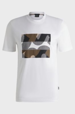 Mercerised-cotton T-shirt with brand artwork, White