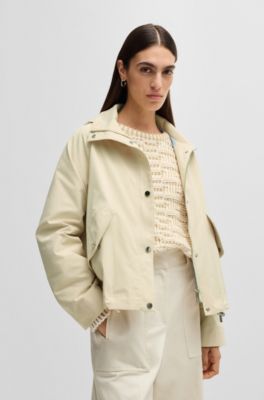 Hooded parka jacket in water-repellent fabric, Light Beige