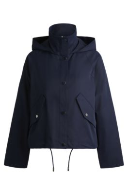 Hooded parka jacket in water-repellent fabric, Dark Blue