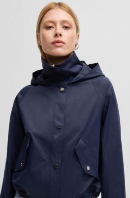 Hooded parka jacket in water-repellent fabric, Dark Blue
