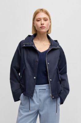 Hooded parka jacket in water-repellent fabric, Dark Blue