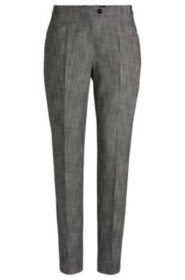 Relaxed-fit trousers in melange stretch sharkskin fabric, Grey Patterned