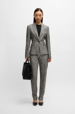 Relaxed-fit trousers in melange stretch sharkskin fabric, Grey Patterned
