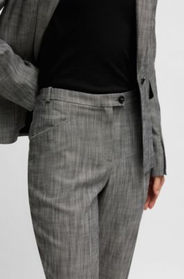 Relaxed-fit trousers in melange stretch sharkskin fabric, Grey Patterned