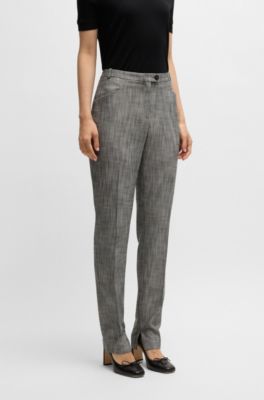 Relaxed-fit trousers in melange stretch sharkskin fabric, Grey Patterned