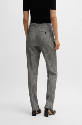 Relaxed-fit trousers in melange stretch sharkskin fabric, Grey Patterned