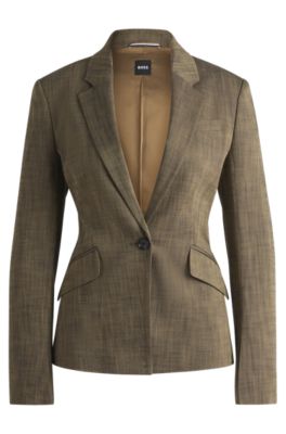 Slim-fit blazer in melange sharkskin fabric, Light Brown