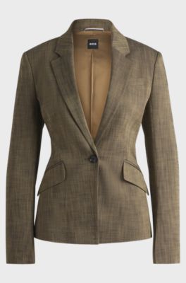 Slim-fit blazer in melange sharkskin fabric, Light Brown