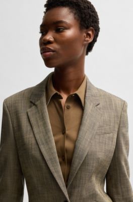 Slim-fit blazer in melange sharkskin fabric, Light Brown