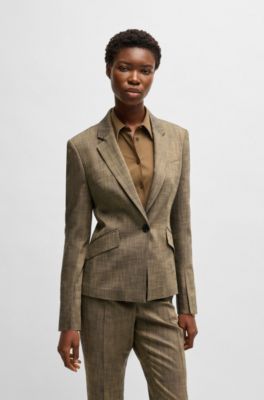 Slim-fit blazer in melange sharkskin fabric, Light Brown