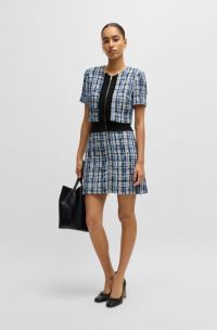Vestido de tweed multicolor con ribetes en contraste, Azul estampado