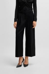 Regular-fit broek met hoge taille van scheerwol, Zwart