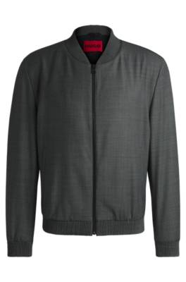 Hugo Slim-fit Jacket In Micro-patterned Birdseye Cloth In Black