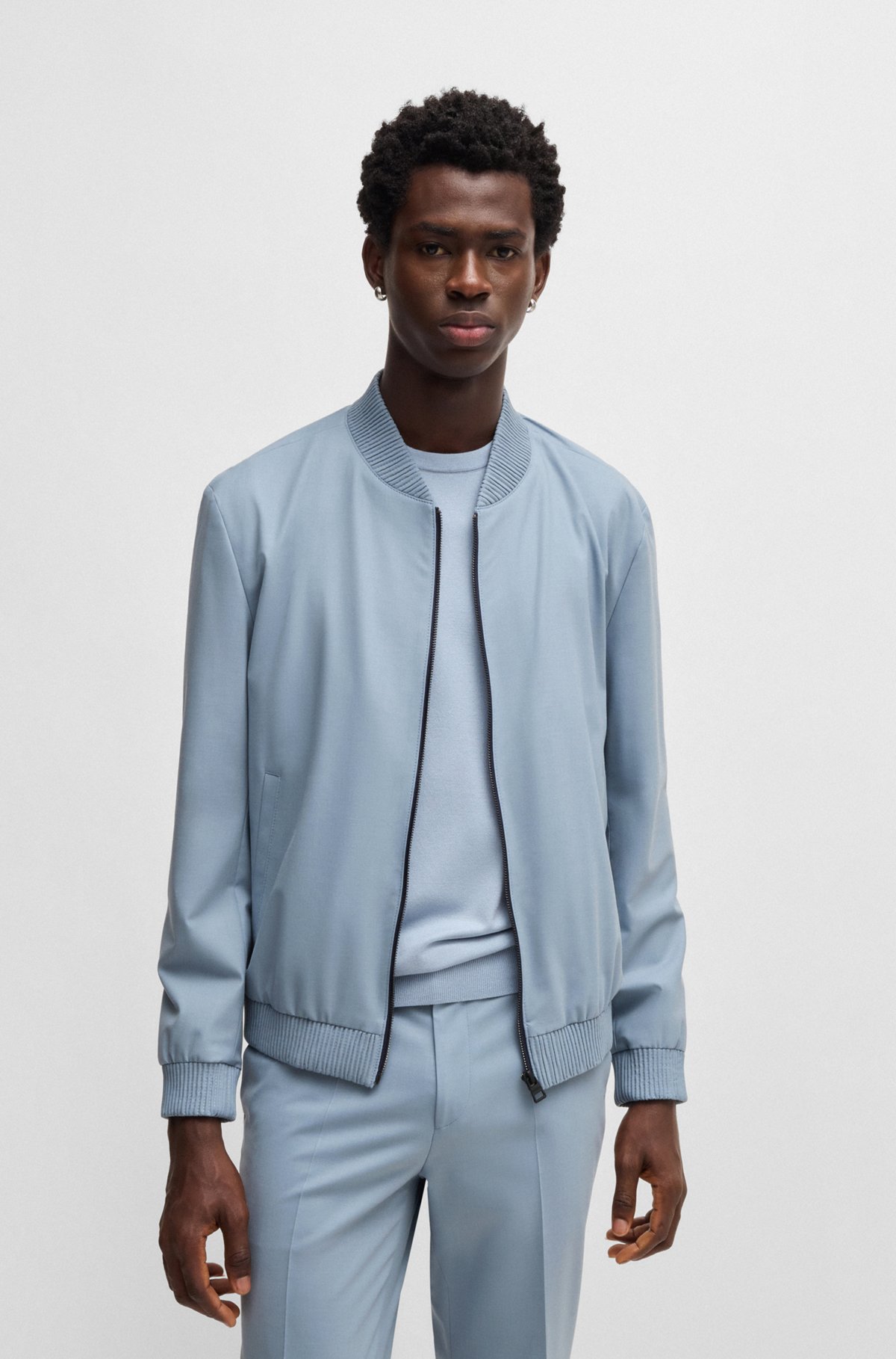 HUGO - Slim-fit jacket in a stretch-wool blend - Light Blue HUGO - Slim-fit jacket in a stretch-wool blend - Light Blue