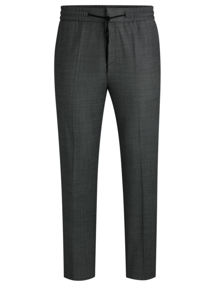 Artikel klicken und genauer betrachten! - Dezent gemusterte HUGO Business-Hose. Der Style aus einem elastischen Material-Mix mit Schurwoll-Anteil ist extra schmal geschnitten. | im Online Shop kaufen