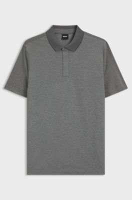 Cotton-blend polo shirt with mercerised finish, Grey