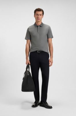 Cotton-blend polo shirt with mercerised finish, Grey