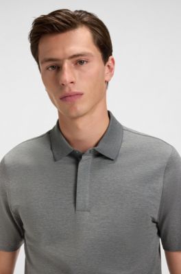 Cotton-blend polo shirt with mercerised finish, Grey