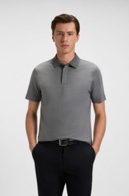 Cotton-blend polo shirt with mercerised finish, Grey