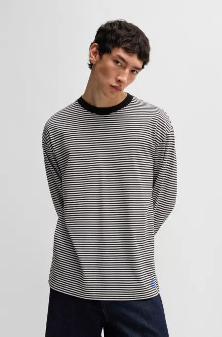 Cotton-jersey loose-fit T-shirt with horizontal stripe