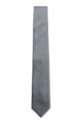 Silk-blend tie with jacquard pattern, Dark Grey