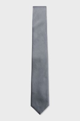 Silk-blend tie with jacquard pattern, Dark Grey