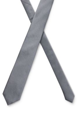 Silk-blend tie with jacquard pattern, Dark Grey