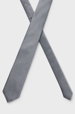 Silk-blend tie with jacquard pattern, Dark Grey