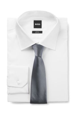Silk-blend tie with jacquard pattern, Dark Grey