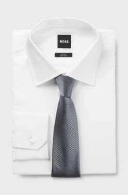 Silk-blend tie with jacquard pattern, Dark Grey